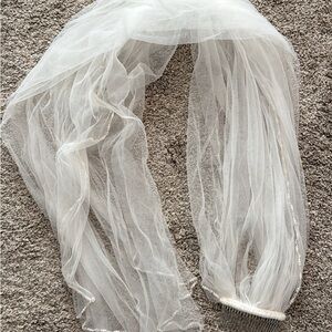 Sheer Ivory Bridal Veil with Pearl Beading- mid length